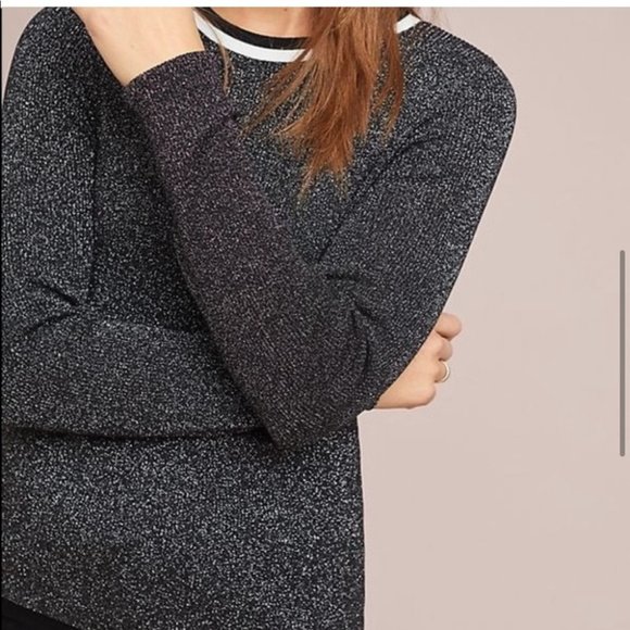 Moth Tops - Anthropologie Moth Valeria metallic silver long sleeve shirt with striped neck